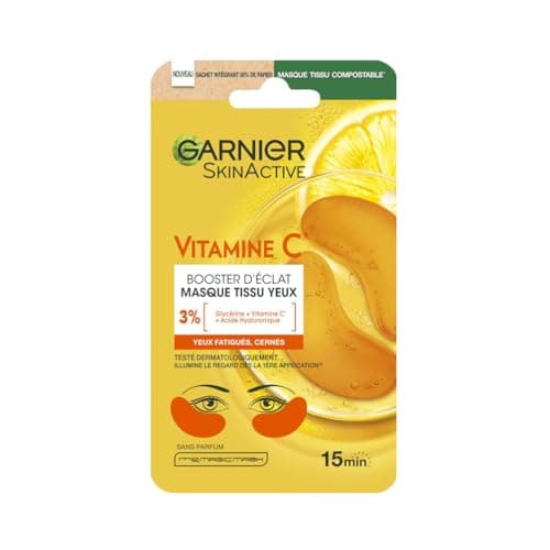GARNIER Skin Active - Masque Yeux Booster D'Éclat - Illumine Le Contour Des Yeux - Réduit Les Cernes - Enrichi En Vitamine C, Glycérine & Acide Hyaluronique - Vegan & Cruelty Free - Tissu Compostable - Image 2