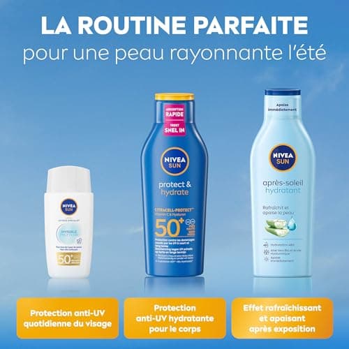 NIVEA SUN Lait Solaire Protect & Hydrate SPF 50+ 400 ml - Crème Solaire résistante à l'eau - Protège et Hydrate - Format XXL - Haute Protection Visage et Corps - Image 8