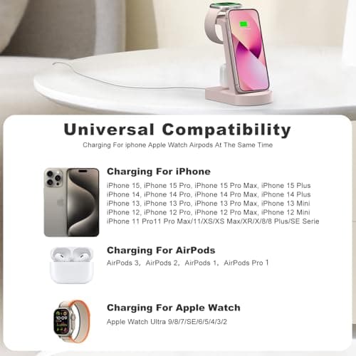 3 in 1 Induction Charger, INNISTO Fast Charger Induction Charger Station Compatible with iPhone 17/16/15/14/13/12Pro/Pro Max, Apple Watch Ultra/10/9/8/7/SE/SE2/6/5/4 AirPods321/Pro1 Pink - Image 4