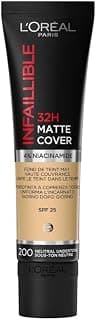 L'Oréal Paris - Fond de Teint Mat Haute Couvrance Waterproof - Longue Tenue - Léger & Matifiant - SPF 25 - Infaillible 32H Matte Cover - Teinte : 200 Sous-Ton Neutre - 30 ml