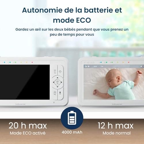 Babysense Baby Monitor HD Video Monitor - 5" Split Screen Baby Monitor with 2 720P Cameras, Two-Way Audio Talk, Long Range, Adjustable Nightlight, Night Vision, Lullabies - Image 7