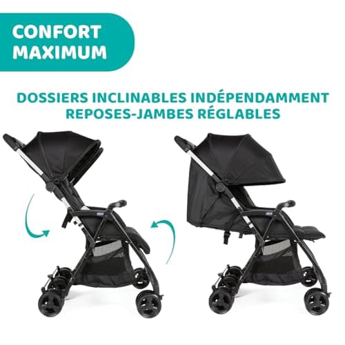 Chicco OHlalà Poussette Canne Double, Légère Inclinable et Pliable, Poussette pour Jumeaux de la Naissance à 15 kg, Fermeture Compacte, Inclus une Housse de Pluie, Capote Extensible - black night - Image 4