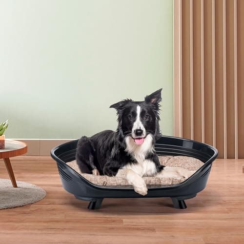Ferplast Panier Chien avec Coussin en Coton, Lit sureleve chien, Lit pour Chien en Plastique Moyen, Plastique Recyclé, Corbeille Chien, Respirant Antidérapant, THRONE 82 x 59,5 x h 29,5 cm, Noir - Image 5