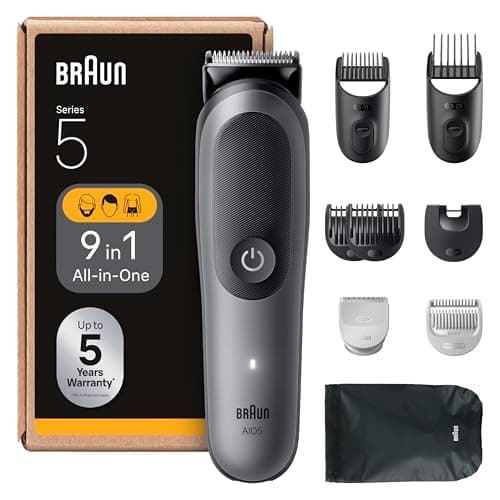 Braun Tondeuse Tout-En-Un Series 5, 9-En-1, Lame Ultra Affûtée, 120 Min D’autonomie, Protection SkinGuard Pour Le Corps, Coupe Précise Et Efficace, Manche AquaGrip Pratique Sous L'eau, AIO5545, Gris - Image 2