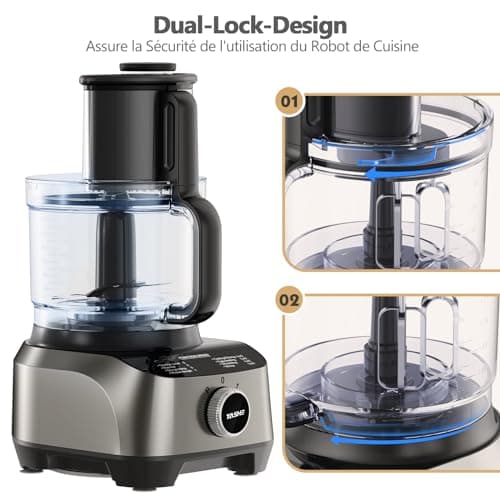 YASHE Robot Cuisine Multifonctions – Blender, Mixeur, Moulin, Presse-Agrumes, Pétrin avec Bol de 2,5L et Blender de 1,5L, 1300W, 3 Vitesses, Fonction Pulse, Verrouillage de Sécurité - Image 6