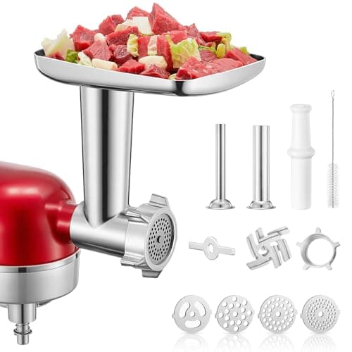 Meat Mincer for KitchenAid, 4 Grinding Plates, 2 Sausage Tips, Stainless Steel - Image 3
