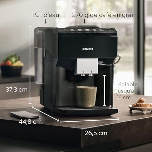 SIEMENS EQ500 Classic TP511E19 Automatic Coffee Machine, Application Control, Many Coffee Specialities, Milk Tank, Double Cup Function, Steam Cleaning, 1500 W, Black/Lacquer - Image 3