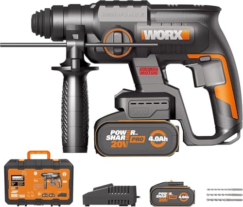 Pack WORX NITRO Cordless Brushless 20V WX381 2J 3 in 1 Drilling, Percussion, Chisel in All Materials, Anti-Vibration, Comes with 2 x 4Ah Batteries, Charger and Accessories - Image 2