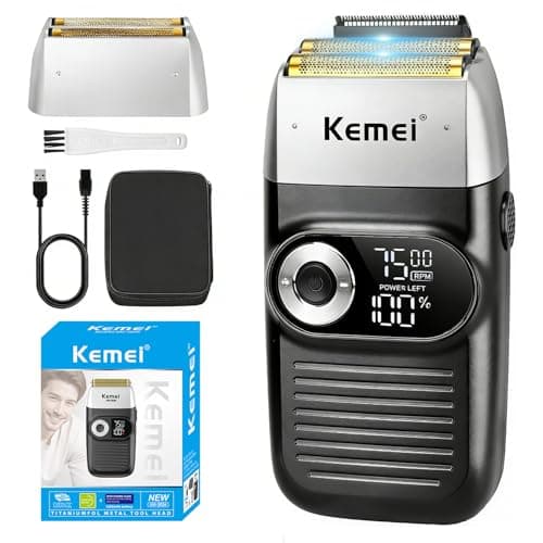 KEMEI Aluminum Foil Razor for Men Barber Shaver Rechargeable Electric Razor with Beard Trimmer, Cordless Lithium Titanium Aluminum Foil Shaver with Travel Case - Image 3