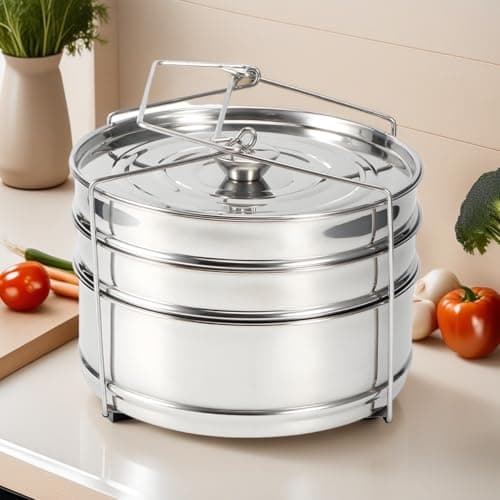 Stackable Stainless Steel Insert Pans, 6Qt Instant Pots Accessories 3 Tier Steamer Cooker Pot Set Cook Food Pressure Pot Accessories - Image 7