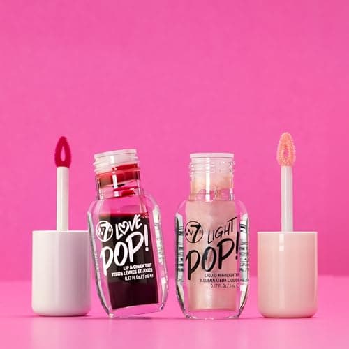 W7 Pop Duo Makeup Gift Set - Love Pop Lip & Cheek Tint + Light Pop Liquid Highlighter - Buildable Color Juicy Tint & Glow - 2 x 5ml - Image 5