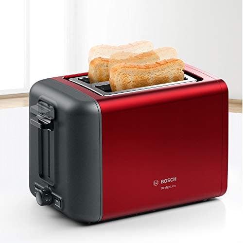 Bosch TAT3P424DE DesignLine Compact Toaster, Defrost/Reheat Function, Pop-up Bakery Warmer, Automatic Shut-off, 970 W, Red - Image 5