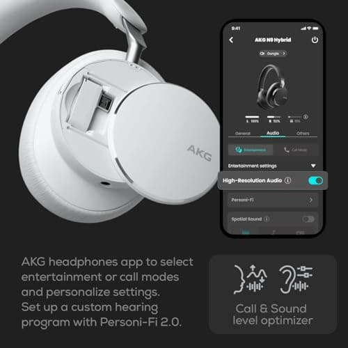 AKG N9 Hybrid Over-Ear Headphones - Crystal Clear Sound Wireless, True Adaptive Noise Cancelling, Zoom Certified Call Quality, 100 Hours of Battery Life, Bluetooth, USB-C, White - Image 6
