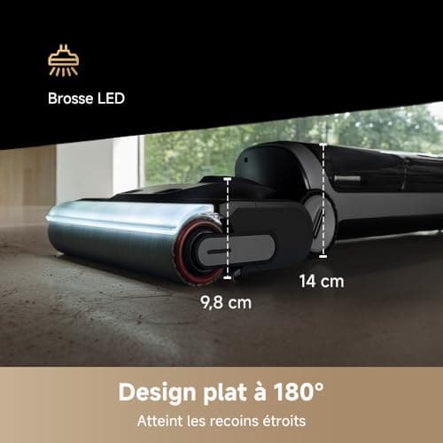 dreame H14 Dual Aspirateur Laveur 5-en-1, à Rapport Intelligent, Modèle à Plat, Lavage à de Brosse à 60 °C, Séchage à 60 °C en 5 Min, GlideWheel, 18 kPa, Racleur Démêlant, Tête de Brosse à LED - Image 4