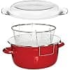Premier Housewares Pyrex Deep Fryer with Lid / Wire Basket / 5 Litre - 16 x 33 x 27 cm - Red - Image 2