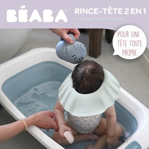 BÉABA, 2 in 1 Baby Head Rinse, Bath/Shower Watering Can, Bath Games, Hair Rinse and Bath Water Games, 2 Types of Hair, Removable Lid, Silicone, Pebble - Image 3