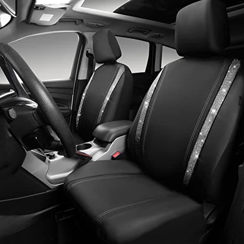 CAR PASS Waterproof Leather Car Seat Covers, Bling Diamond Shiny Sparkling Crystal, Universal for 95% of All Automobiles Trucks SUV Women Men (Front, Silver) - Image 3