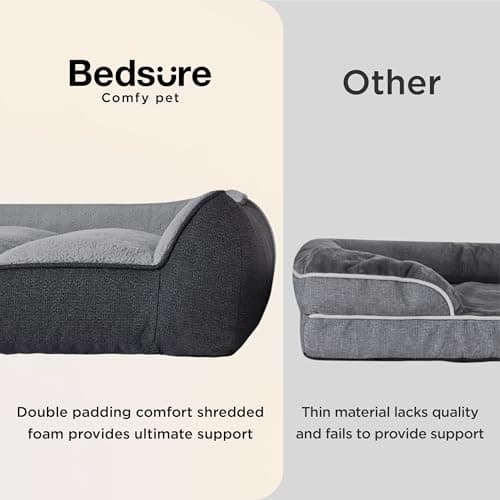 Bedsure Washable Large Dogs Bed, 96 x 71 cm, Extra Thick and Supported Dog Sofa with Waterproof Cover, Non-Slip Soft Sherpa Plush Bed, Dark Grey - Image 5