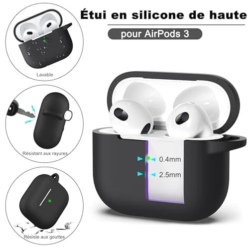 R-fun Compatible with AirPods 3rd Generation 2021 Charging Case Cover, Soft Silicone Protective Case Compatible with Apple Airpod 3 Gen with Cleaner Kit & Keychain, Black - Image 6