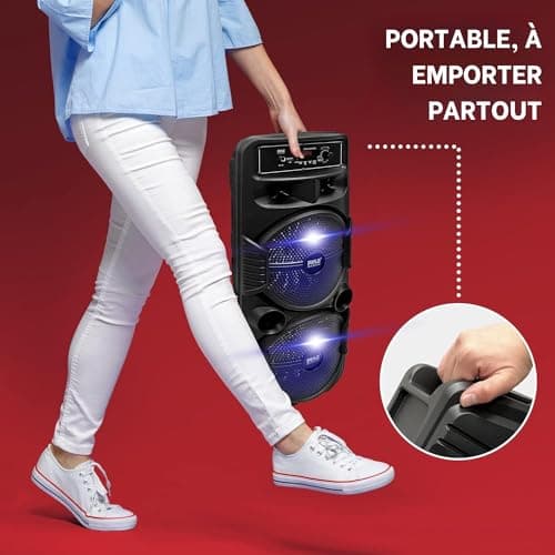 Pyle Bluetooth Speaker, 600W Rechargeable Outdoor Portable Speaker Sound Speaker with Dual Subwoofer, Tweeter, Microphone Input, Party Lights, USB, Radio, Remote Control - Image 7