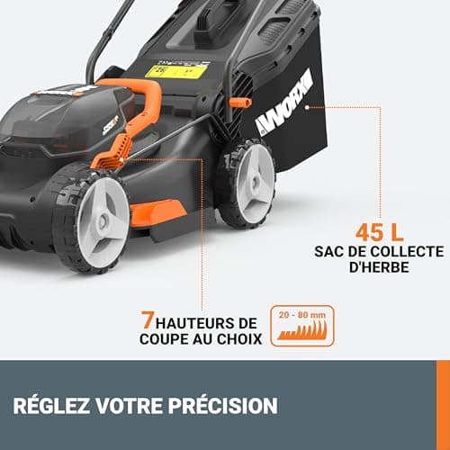 WORX Tondeuse à Gazon sans Fil 40 V (2 x 20 V) Max 40cm WG734E Idéale pour Un Jardin jusqu'à 500m², Powershare, 4 Ah, Technologie IntelliCut Hauteur de Coupe 20-80mm - Image 10