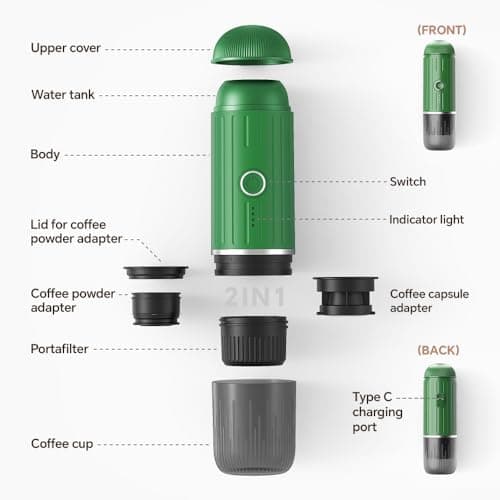 BENFUCHEN Portable Espresso Machine for Travel, Self-Heating Electric Espresso Machine, 19 Bar Mini Coffee Maker for Camping and Hiking for Ground Coffee and NESPRESSOpods, Green - Image 4