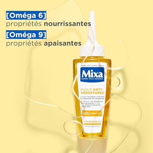 Mixa - Huile Anti-Vergetures - 30% d’Omégas 6 & 9 - Réduit la Couleur, la Texture et l’Épaisseur des Vergetures Post-Grossesse ou Variations de Poids et de Taille - 100 ml - Image 7
