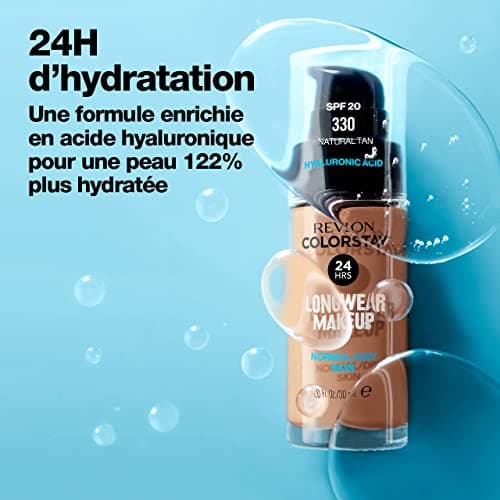 Revlon Colorstay, Fond de Teint Longue Tenue, Peaux NormalesàSèches, 24H Tenue + Soin, Formule enrichie en Acide Hyaluronique, Hydratation Intense, Spf 20 N320 True Beige 30Ml - Image 6