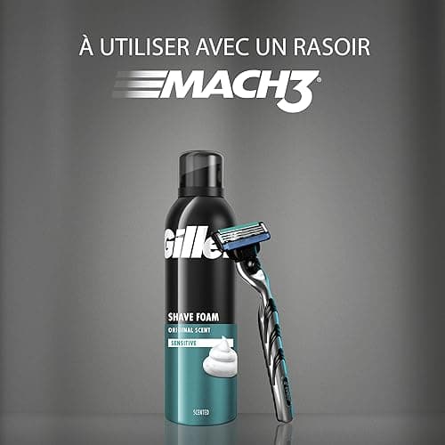 Gillette Classique Mousse À Raser Peaux Sensibles Pour Hommes, Aide À Protéger Contre Les Irritations Du Rasage, Rasage Rapide Et Facile Avec La Formule Gillette Comfort Glide, 6x300ml - Image 8