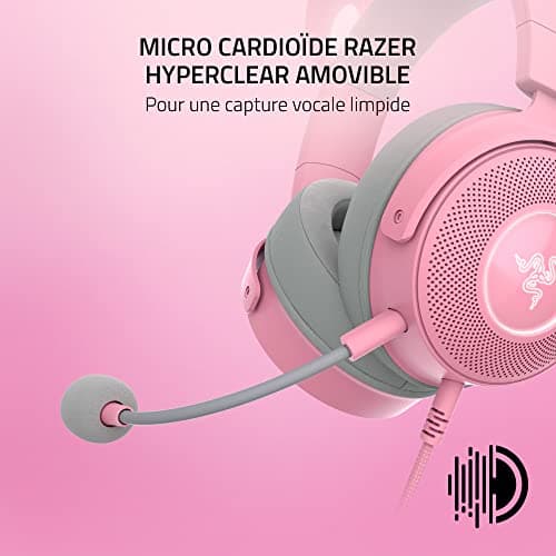 Razer Kraken Kitty Edition V2 Pro - Wired RGB Gaming Headset with Interchangeable Ears (Interchangeable Ears, Streaming Responsive Lighting, 50 mm Titanium Speakers) Pink Quartz - Image 5