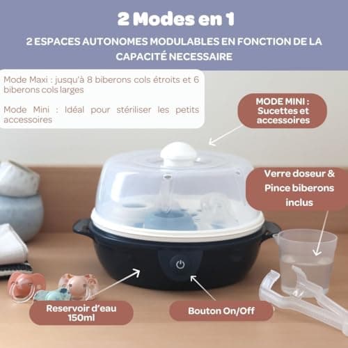 BÉABA, Steriliser Bottles 2 in 1, Scalable, Electric Steam, 2 in 1, 2 Compartments, Up to 8 Bottles & Accessories, Ultra Fast, Timer, Steril'Express, Night Blue - Image 6