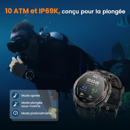KOSPET Tank T4 Men's Smartwatch, Stainless Steel, GPS & Offline Maps, 10ATM Waterproof (45M Diving), 50 Day Battery, Bluetooth Calls, 24/7 Health Monitoring, Android and iOS (Black) - Image 4