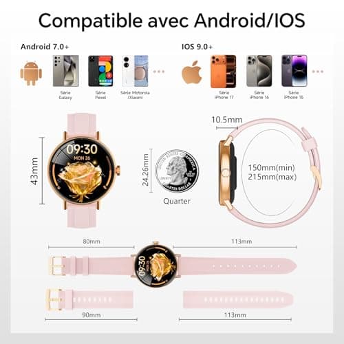Women's Smart Watch for Samsung, iPhone, Android, 1.27 Inch Women's Smart Watch with Bluetooth Call, Voice of AI, Heart Rate Monitor, Sleep, SpO2, Waterproof IP68, 110+ Sports Modes - Pink - Image 5