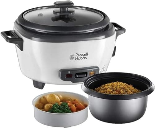 Russell Hobbs Rice Cooker [Medium] Slow Cooker (0.8L, 4 Servings, Also Ideal for Vegetables/Fish etc., Rice Spoon & Measuring Cup Incl., Warmer, Removable Washable Non-Stick Bowl) 27030-56 - Image 2