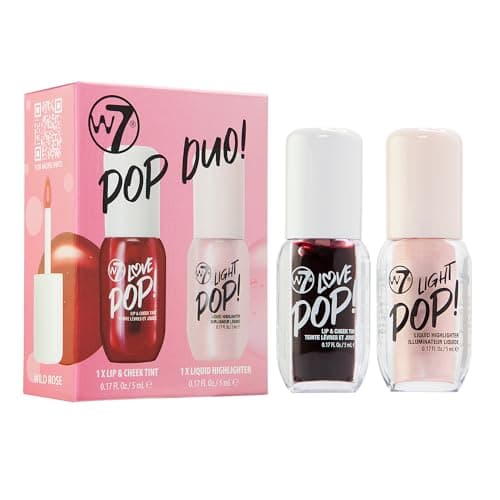 W7 Pop Duo Makeup Gift Set - Love Pop Lip & Cheek Tint + Light Pop Liquid Highlighter - Buildable Color Juicy Tint & Glow - 2 x 5ml - Image 3