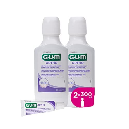 Bain de bouche GUM ORTHO |spécialement conçu pour porteurs d'appareil orthodontique |réduit l'accumulation de plaque |renforce l'émail |sans alcool |goût menthe verte | 2x300ml (+1 bonus gratuit) - Image 3