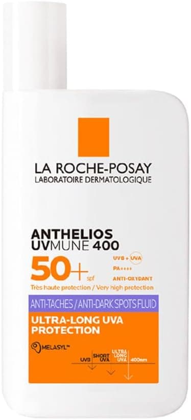 La Roche-Posay - Anthelios UVMune 400 - Fluide Solaire SPF 50 - Enrichi en Actifs Brevetés Mexoryl 400 et Melasyl - Protection Solaire Contre les UVA/UVB - Soin Visage Anti-taches Pigmentaires