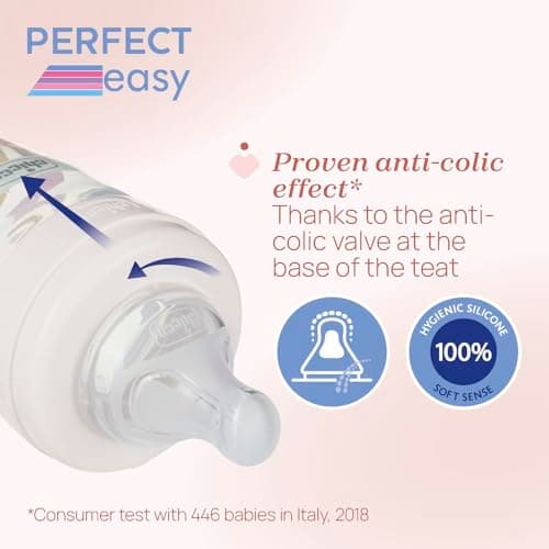 Chicco Perfect Easy Medium Flow Bottle with Physio Soft Silicone Teat and Soft Sense finish, Anti-Colic, Reduces Regurgitation and Irritability, 250ml Plastic Bottle 2m+ - Image 4