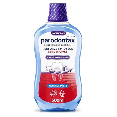 PARODONTAX - Bain de Bouche Quotidien à l'Acide Hyaluronique - Renforce & Protège les Gencives - Combat les Bactéries de la Plaque Dentaire - 0% Alcool - Menthe Fraîche - 2 x 500 ml - Image 4