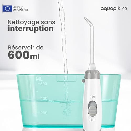 Aquapik Water Flosser IPX8 with 10 Pressure Levels, 9 Mouthpieces, 600 ml Tank, Ideal Orthodontics, Implants and Sensitive Gums White - Image 6
