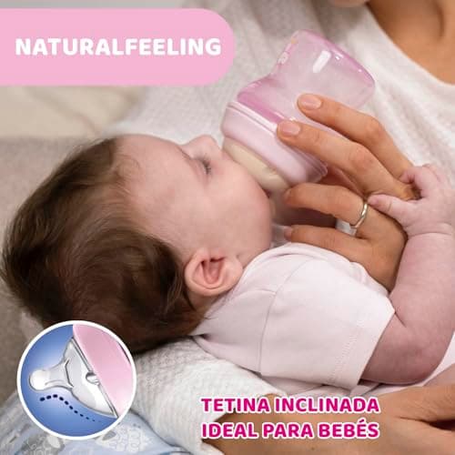 Chicco Natural Feeling 2M Plus Anti-Colic Bottle 250 ml with Silicone Teat – Medium Flow – Pink - Image 3