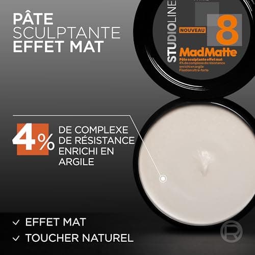 L'Oréal Paris Mad Matte Sculpting Paste for Men - Matte Effect & 24-Hour Hold - Ultra Strong Fixation - Clay Resistance Complex - All Hair Types - Studio Line - Image 7