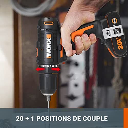 WORX Perceuse-Visseuse sans Fil 20V WX108, Couple Max de 40Nm, Mandrin ⌀13mm, Idéale Pour les Petits Travaux, 2 Vitesses Variables, Compacte et Légère, Avec 1 Batterie 2Ah et Chargeur Rapide - Image 8