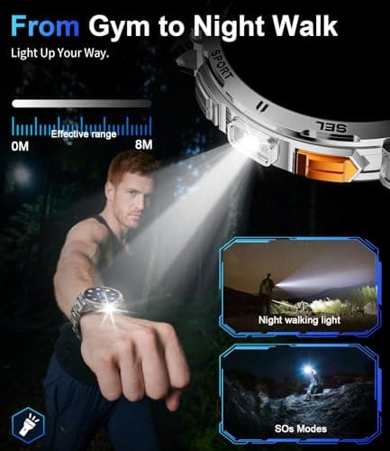FOXBOX 1.62 Inch AMOLED Men's Smart Watch, 3ATM Waterproof Smartwatch with LED Torch for Android/iOS, Bluetooth Calling, 110+ Sportmodi, 24/7 Heart Rate/Sleep Monitoring, Silver - Image 7