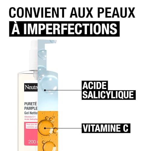 Neutrogena – Gel Nettoyant Pureté Pamplemousse (tube de 200 ml) – Nettoyant visage à la vitamine C et acide salicylique (0,5%) – Peau plus douce et lisse constatée après 1 semaine* - Image 7