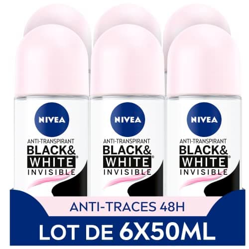 NIVEA Black & White Invisible Roll-On Deodorant (6 x 50 ml), Women's White and Yellow Anti-Fingerprint Deodorant, Anti-Odour & Moisture Antiperspirant, Effective Protection 72 Hours, Alcohol Free - Image 3