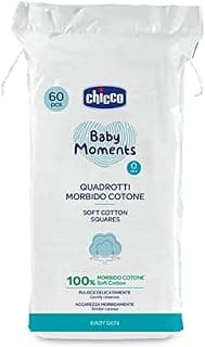 Chicco Baby Moments Lot de 60 carrés doux en coton, nettoie doucement et caresse doucement, Baby Skin, blanc, 0 mois