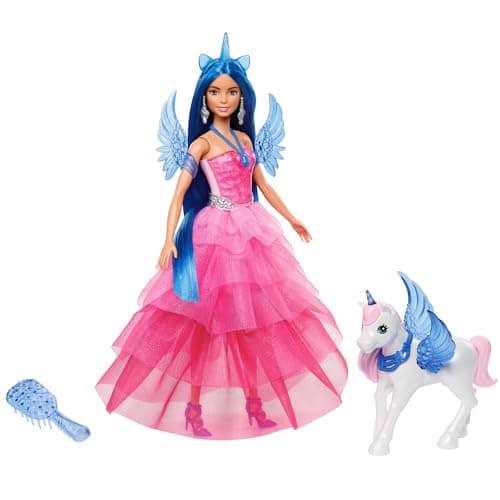 Barbie Unicorn 65th Birthday Doll With Blue Hair A Touch Of Magic, Pink Dress, Winged Unicorn And Other Accessories, Children's Toy, From 3 Years, HRR16 - Image 2