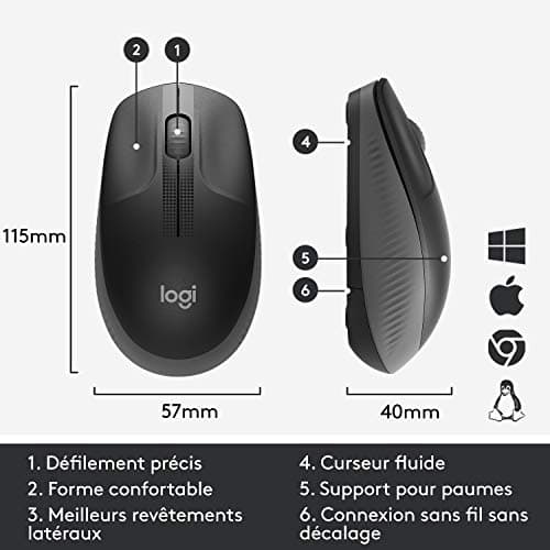 Logitech M190 Wireless Mouse, Ambidextrous Design, Battery Life 18 Months with Energy Saving Mode, USB Receiver, Precise Cursor Control + Scroll, Wide Scroll Wheel – Black - Image 4
