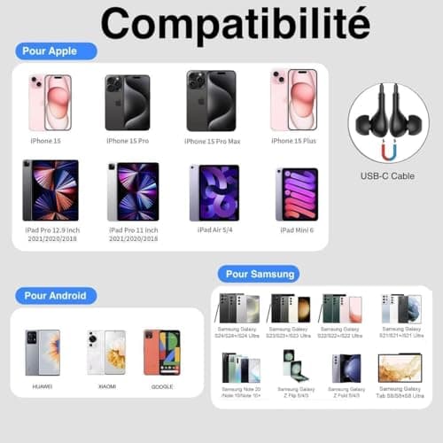 USB C Earphone, Magnetic Wired HiFi Stereo Earphones Compatible with iPhone 17/16/15 Pro Max Plus, iPad Pro Air, Samsung Galaxy S25/S24/S23/Ultra, Google Pixel, Huawei, Xiaomi, Android, Type C - Image 6